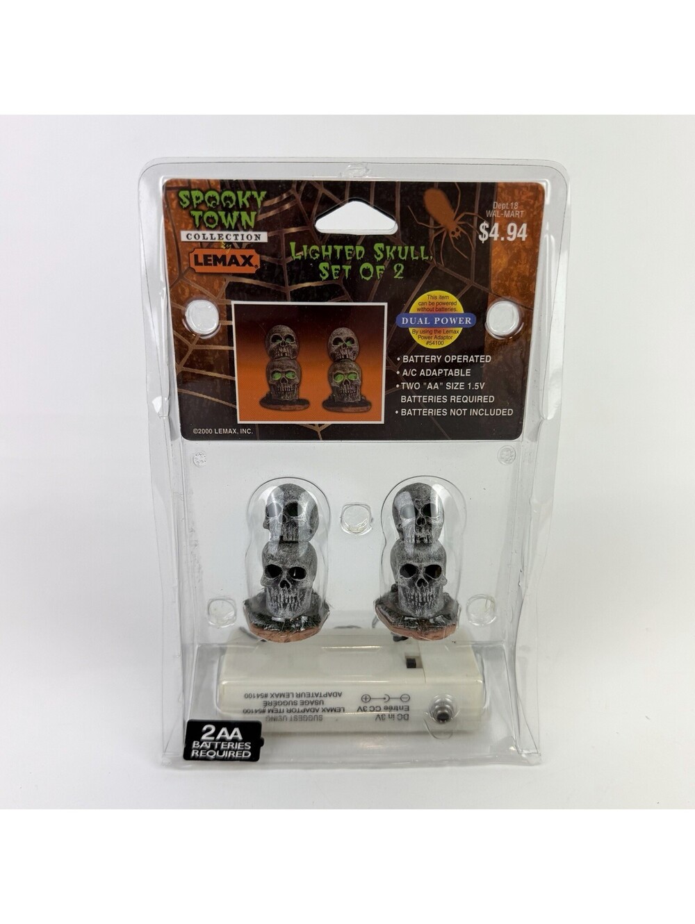 Lemax Spooky Town LIGHTED SKULL TOTEM SET OF 2 Halloween New